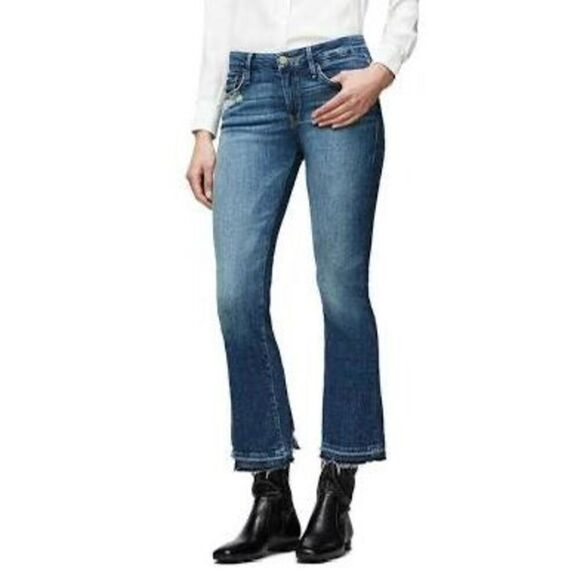 Frame Blue Roberts Distressed Le Crop Mini Released Hem Bootcut Jeans Size 28 - Picture 1 of 10